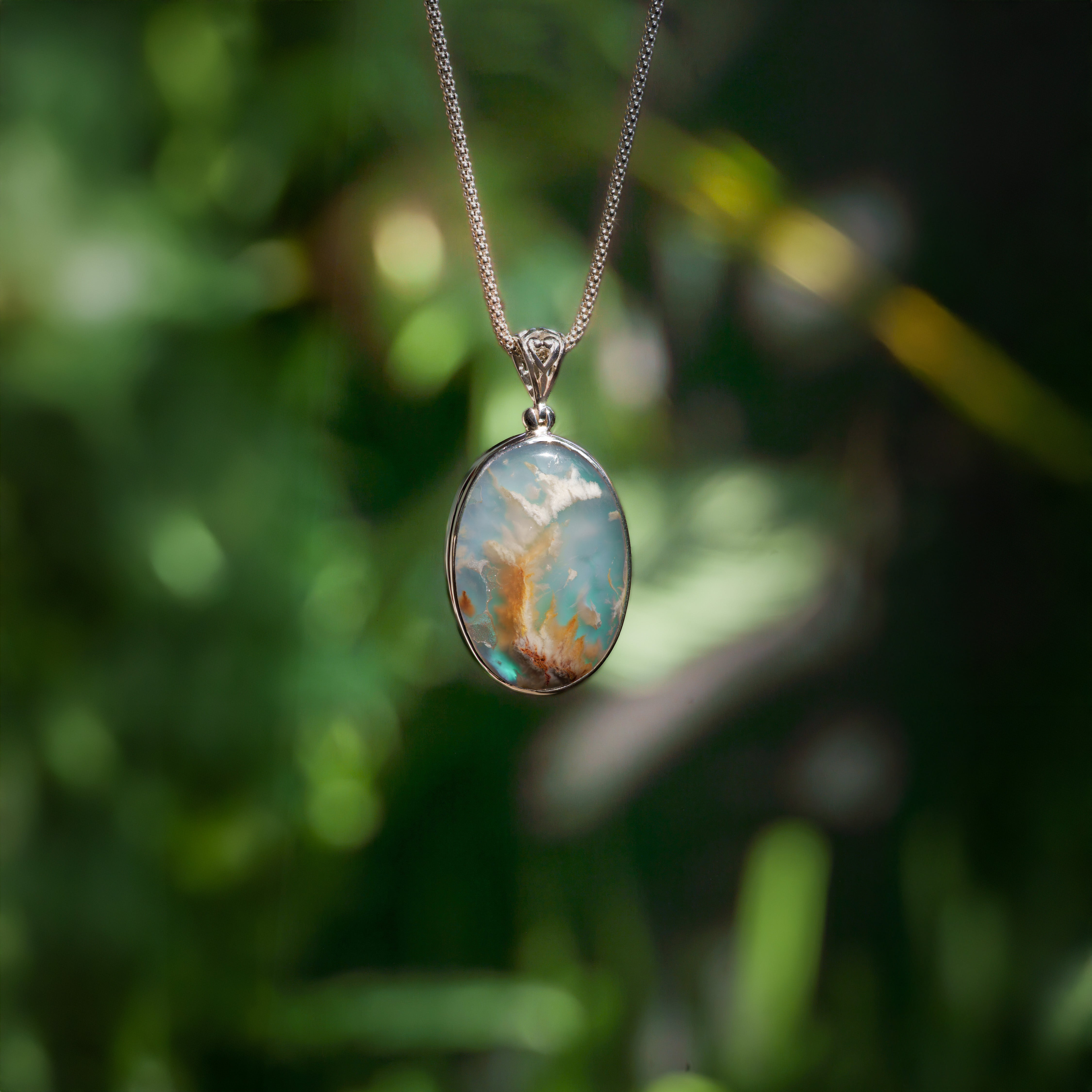 Starborn Plume Agate Aura Triplet Oval Large Pendant in Sterling Silver