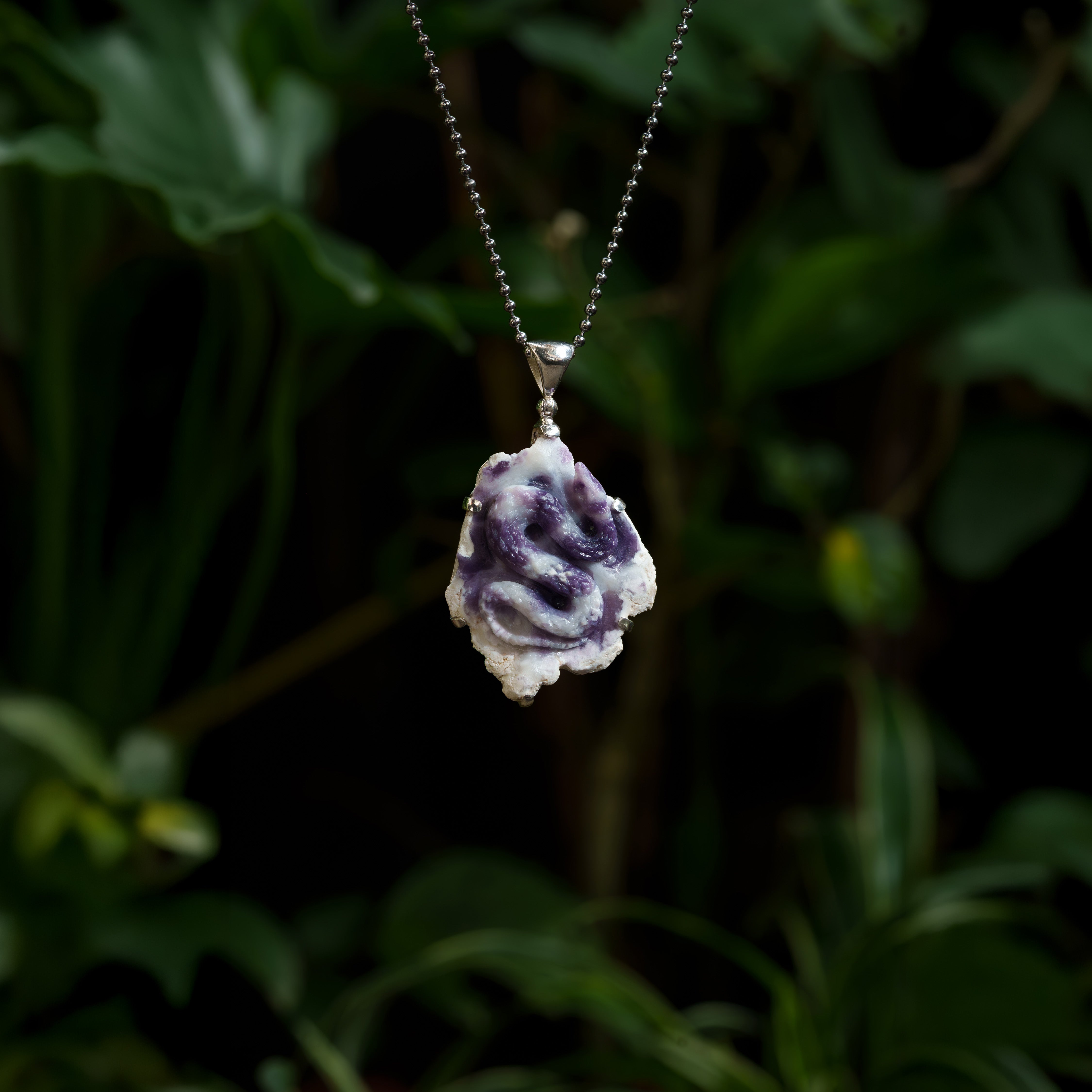 Starborn Hand-Carved Purple Opal Snake Pendant in Sterling Silver - 1 Piece