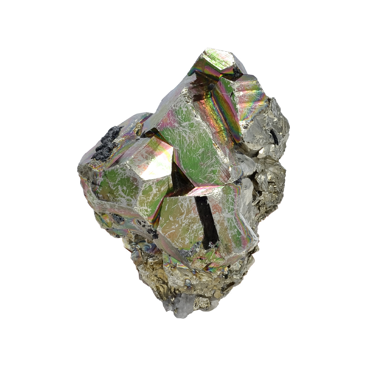 Rainbow Pyrite with Quartz Crystal Specimen 457.5 carats