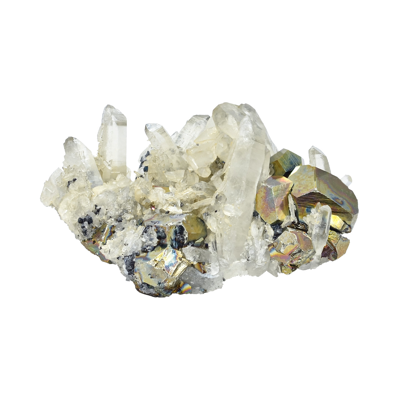 Rainbow Pyrite with Quartz Crystal Specimen 331 carats