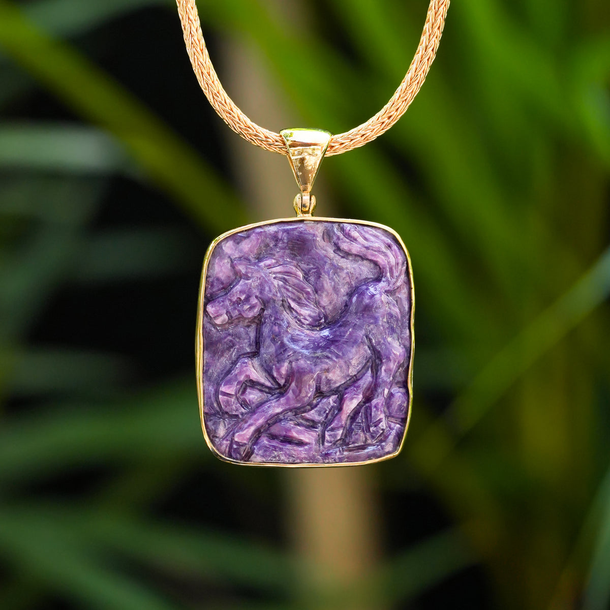 Starborn Hand-Carved Sugilite Horse Pendant in Sterling Silver