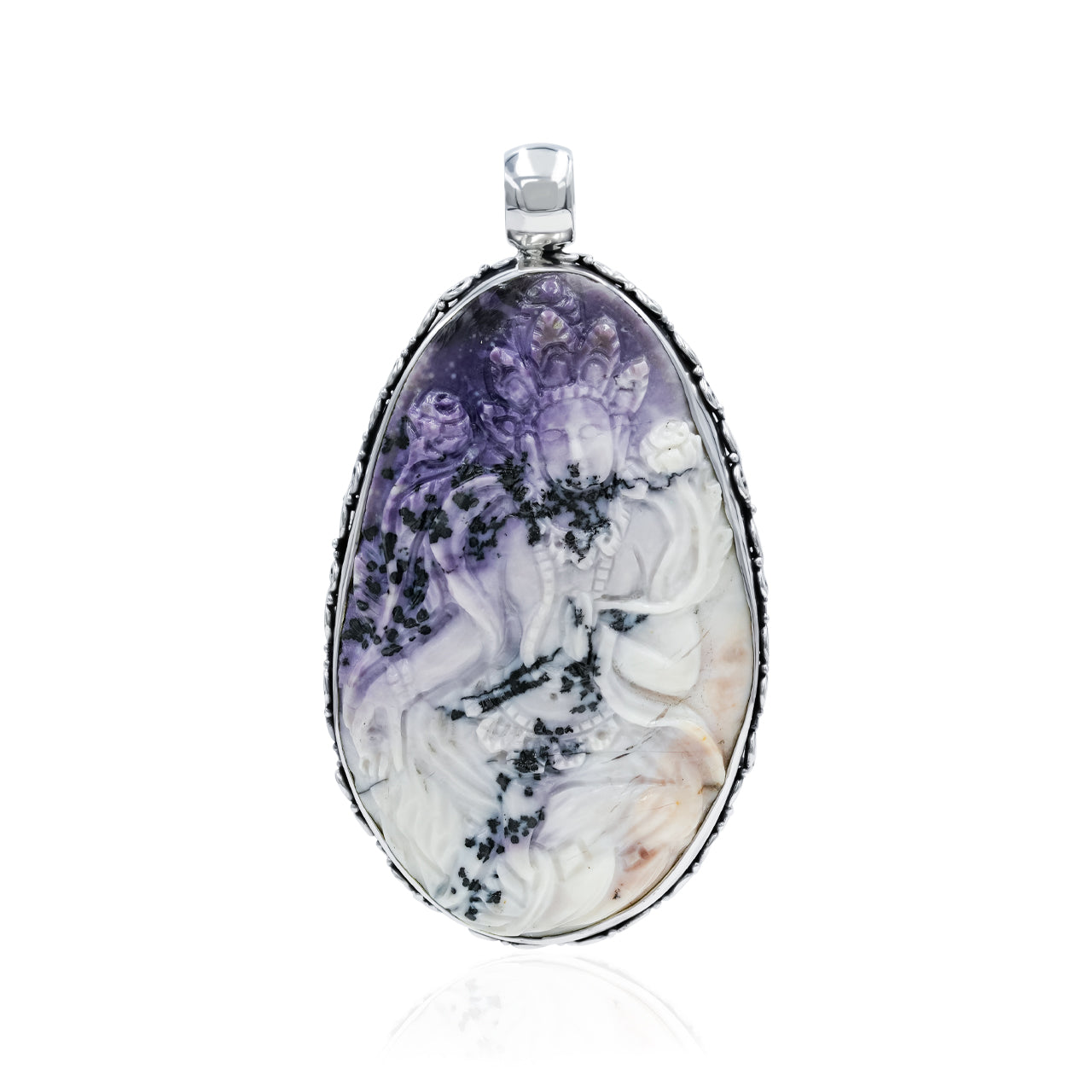 Starborn Tiffany Stone Tara Goddess Carving Pendant in Sterling Silver