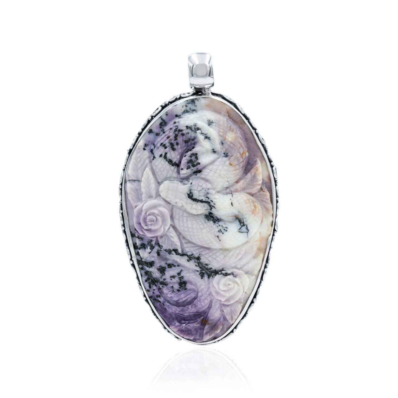 Starborn Tiffany Stone Snake Carving Pendant in Sterling Silver