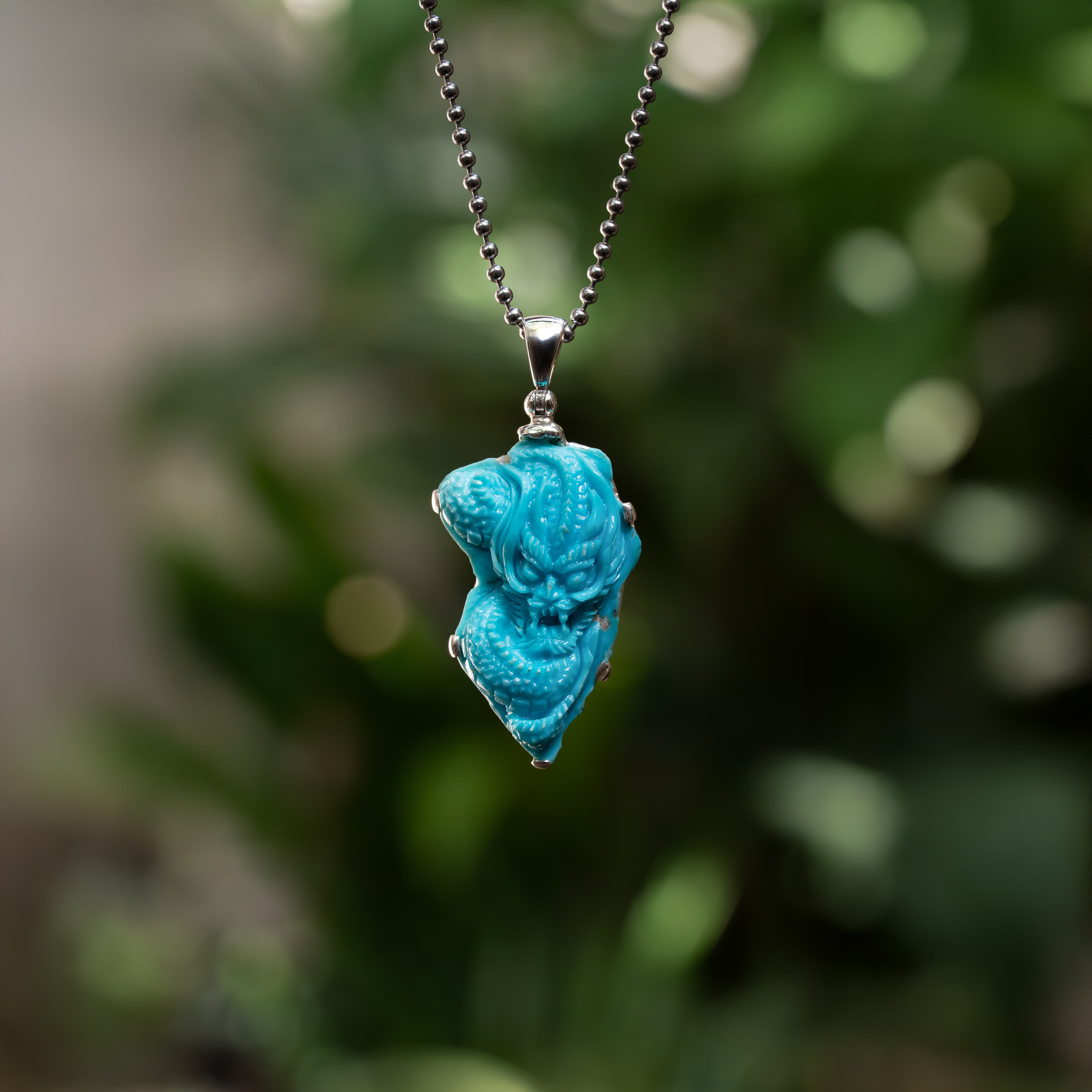 Starborn Hand-Carved Sleeping Beauty Turquoise Dragon Pendant in Sterling Silver - 1 Piece