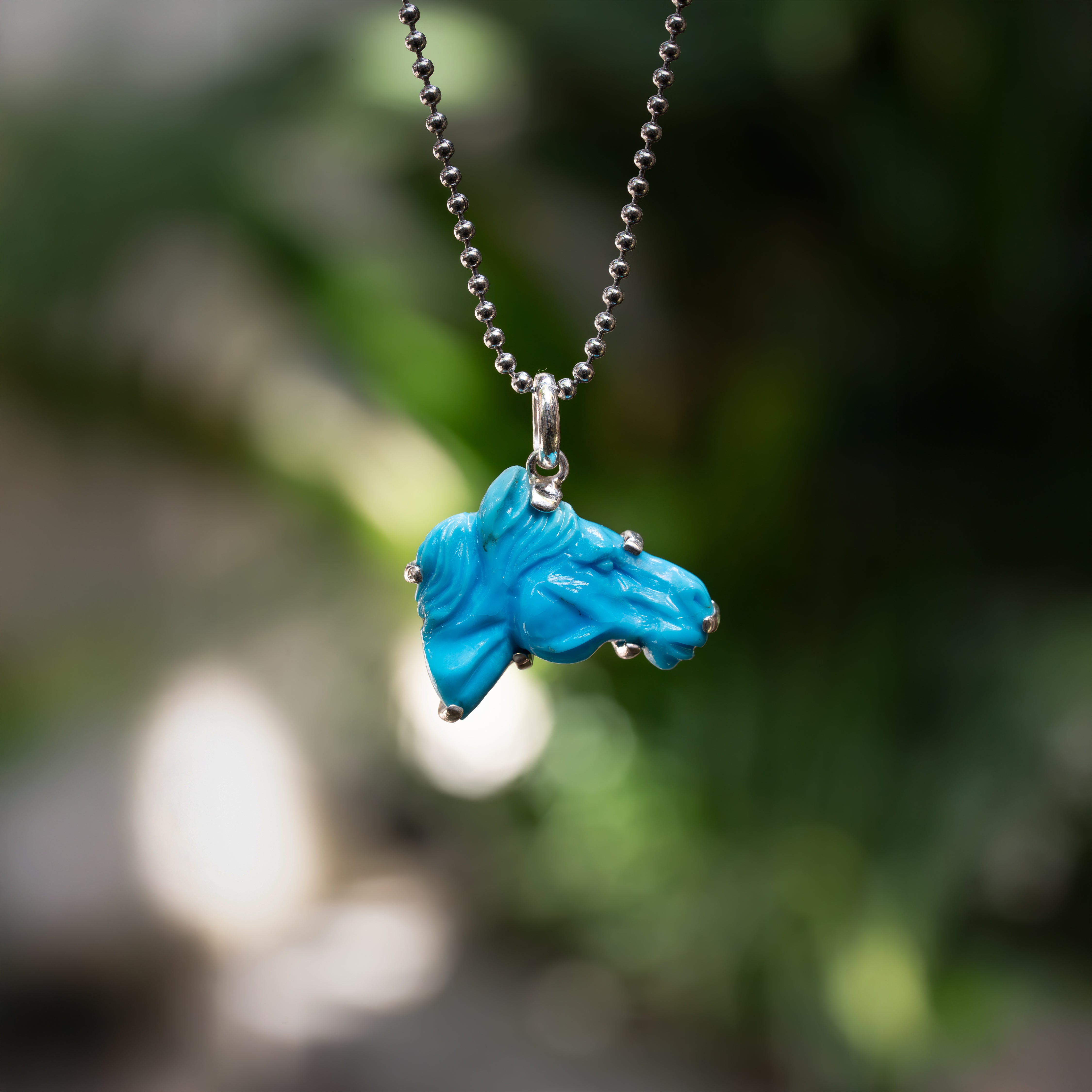 Starborn Hand-Carved Turquoise Horse Head Pendant in Sterling Silver - 1 Piece