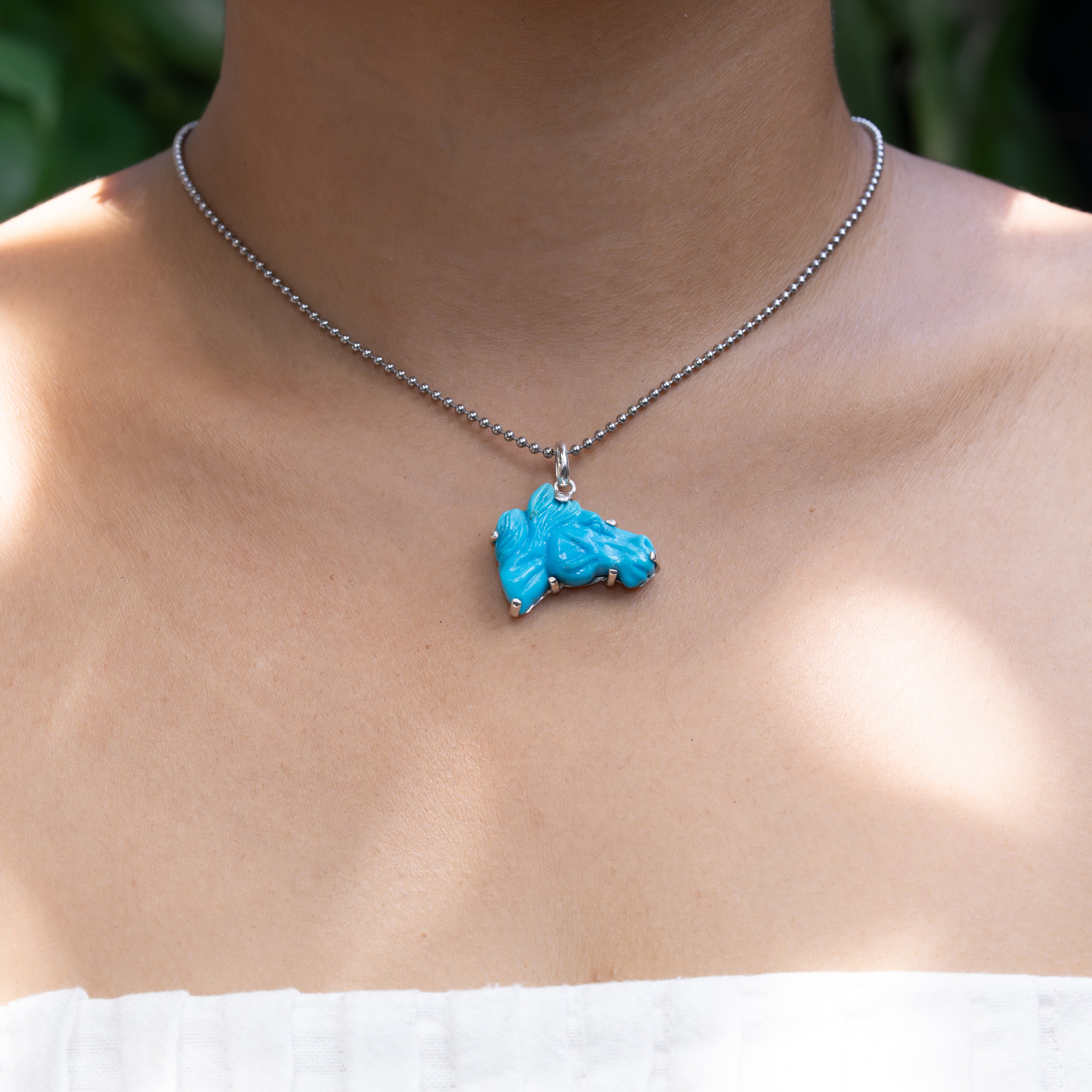 Starborn Hand-Carved Turquoise Horse Head Pendant in Sterling Silver - 1 Piece