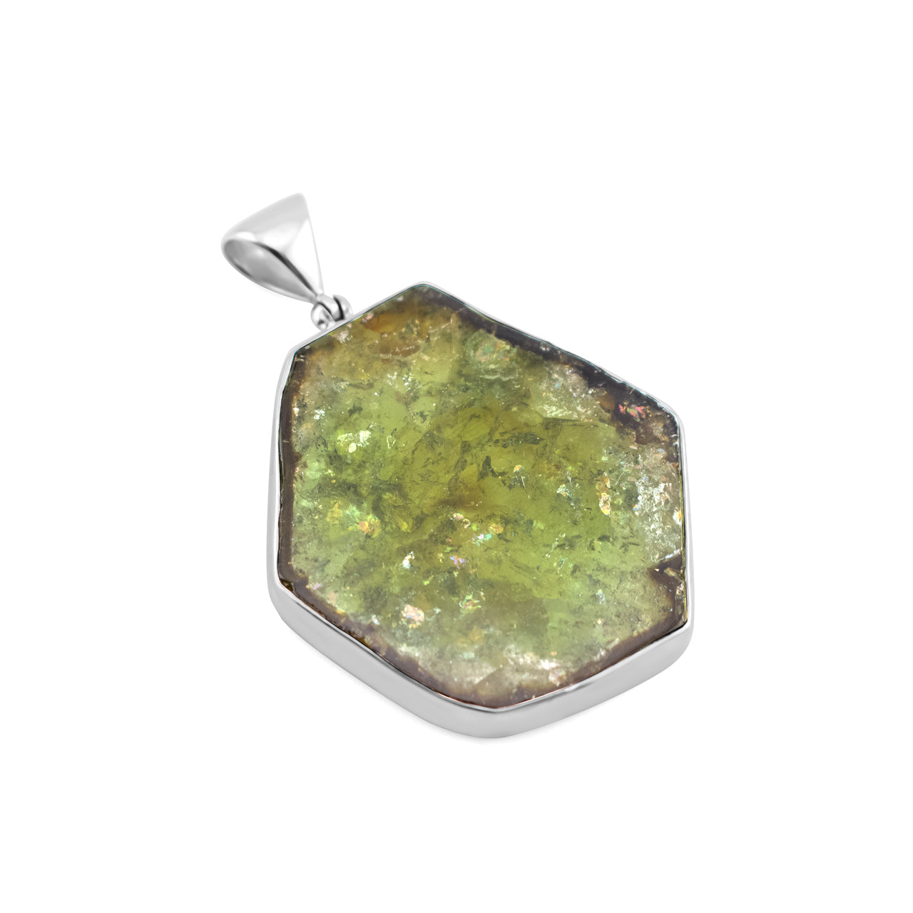 Starborn Green Tourmaline Slice pendant in Sterling Silver - One piece