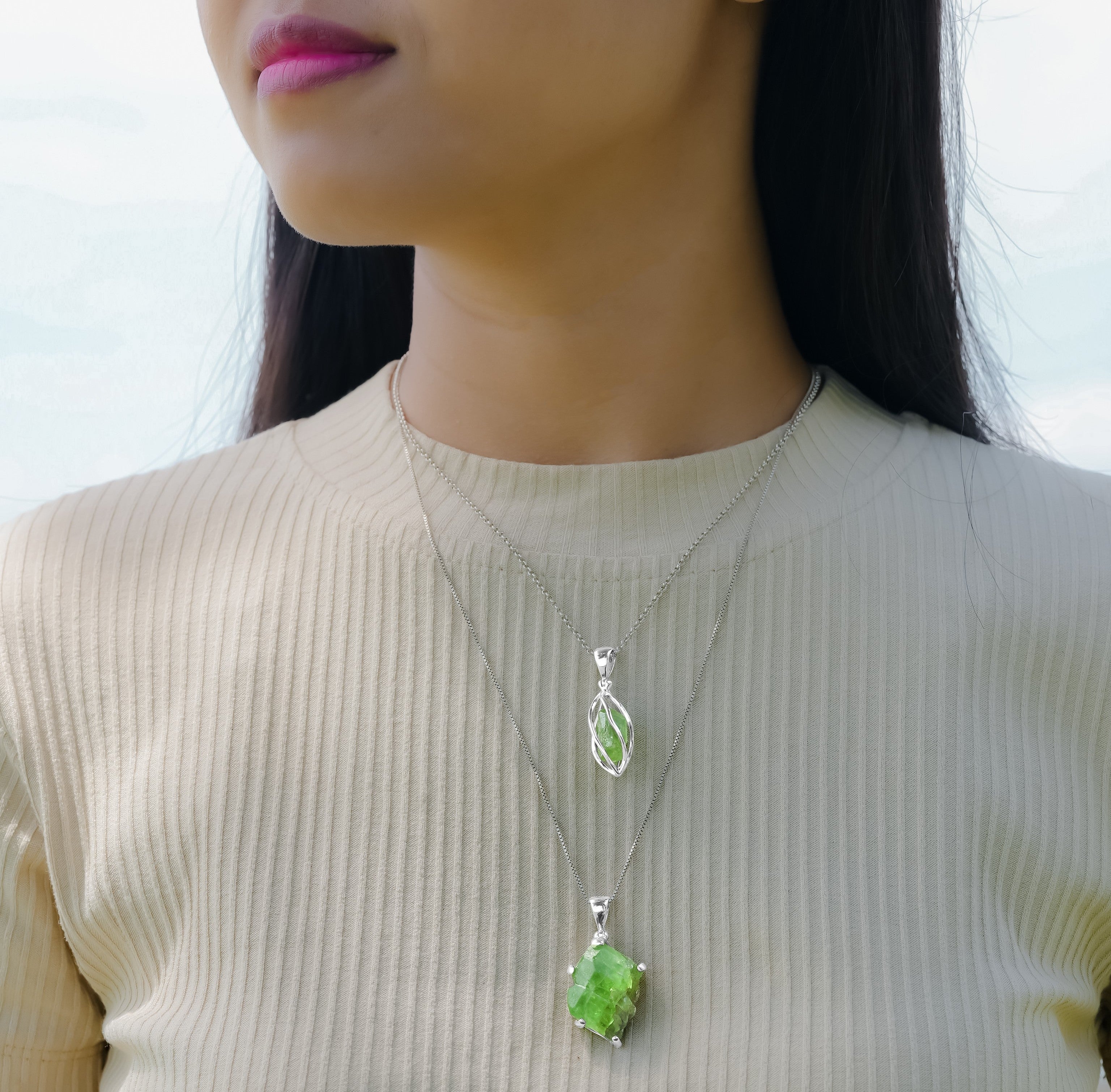 Starborn Peridot Crystal Prong Set Pendant in Sterling Silver