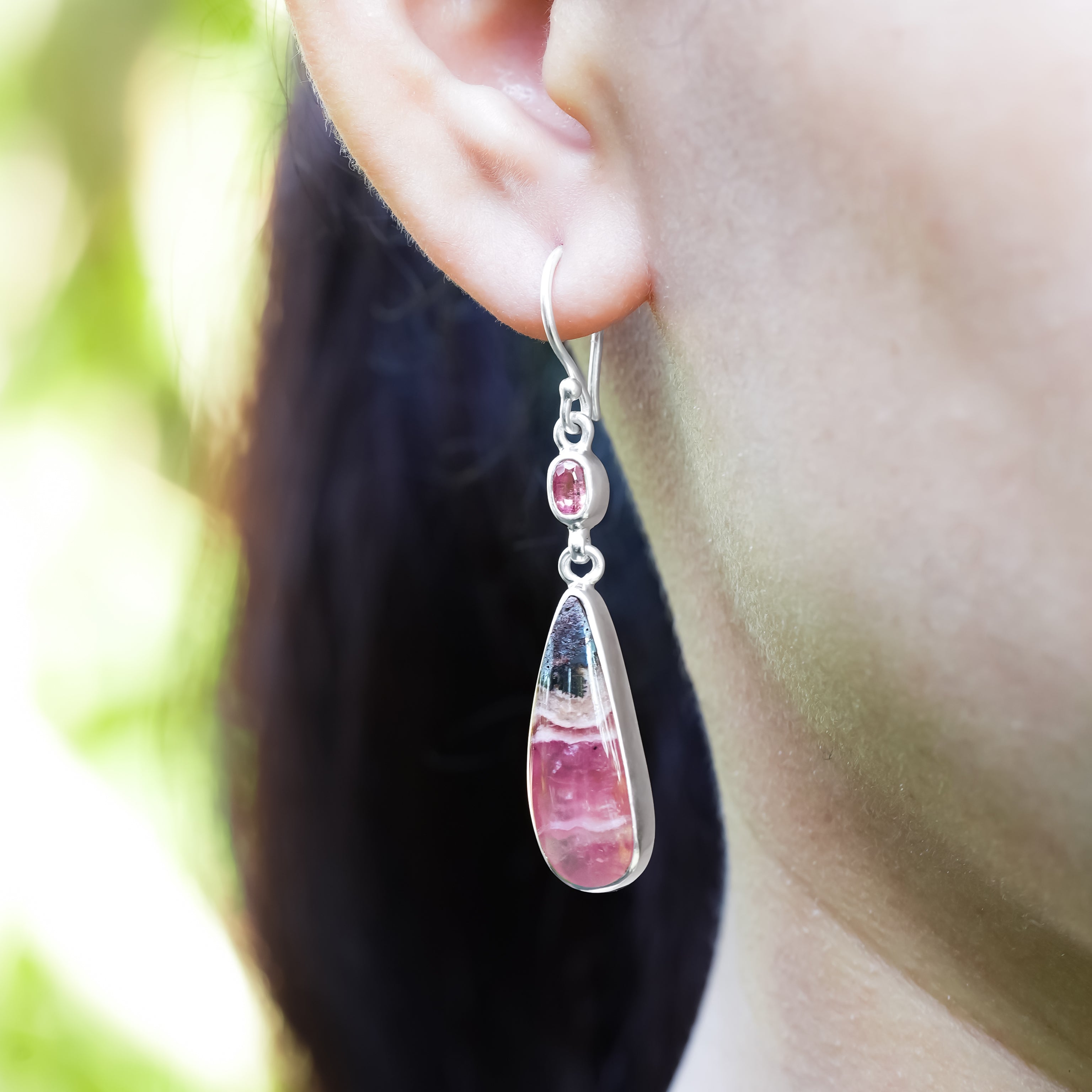 Starborn Pink Cobalto Calcite Dangle Earrings in Sterling Silver