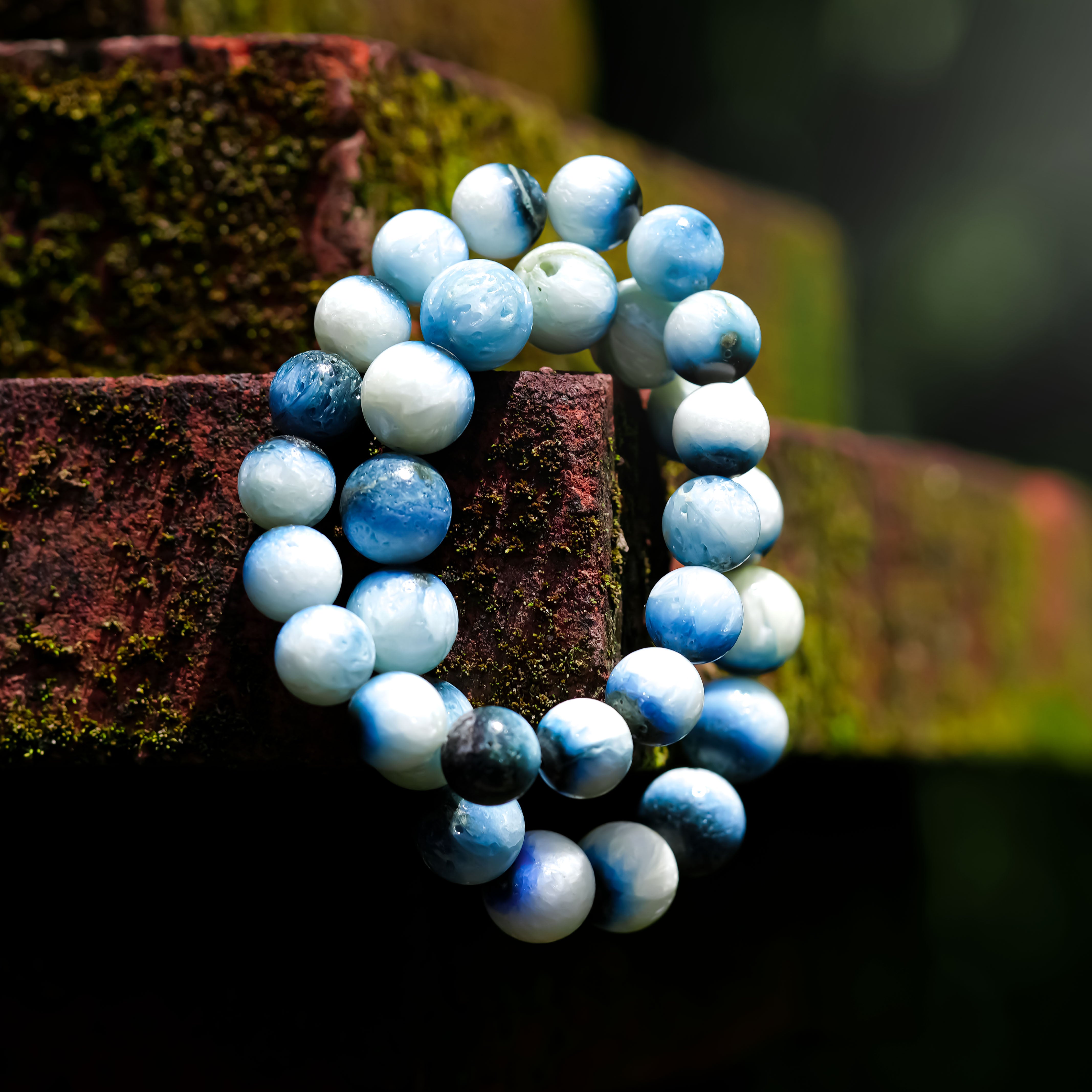 Starborn 12 mm Blue Ice Glacierite Beaded Elastic Bracelet