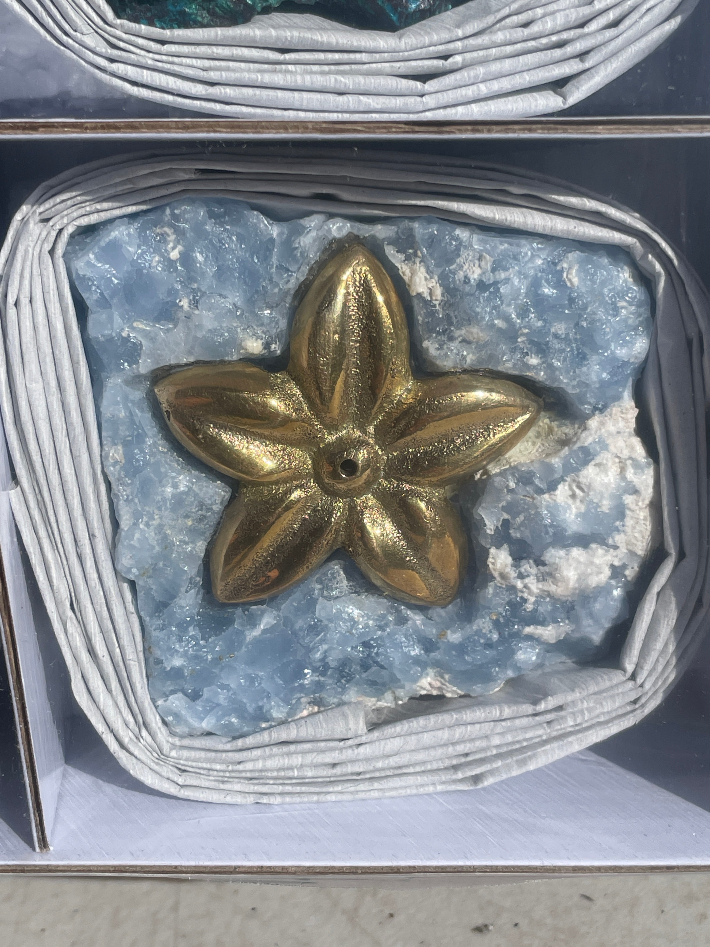 Starborn Mixed Brass Incense Holder with Mixed Stone Base - 12 Pieces