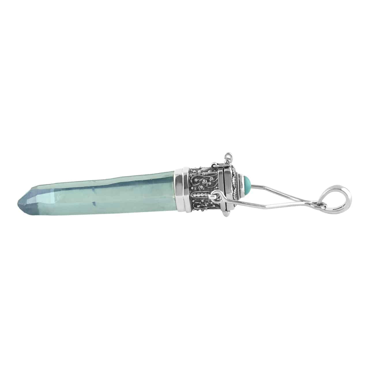 Aqua Aura Quartz Crystal Locket Pendant