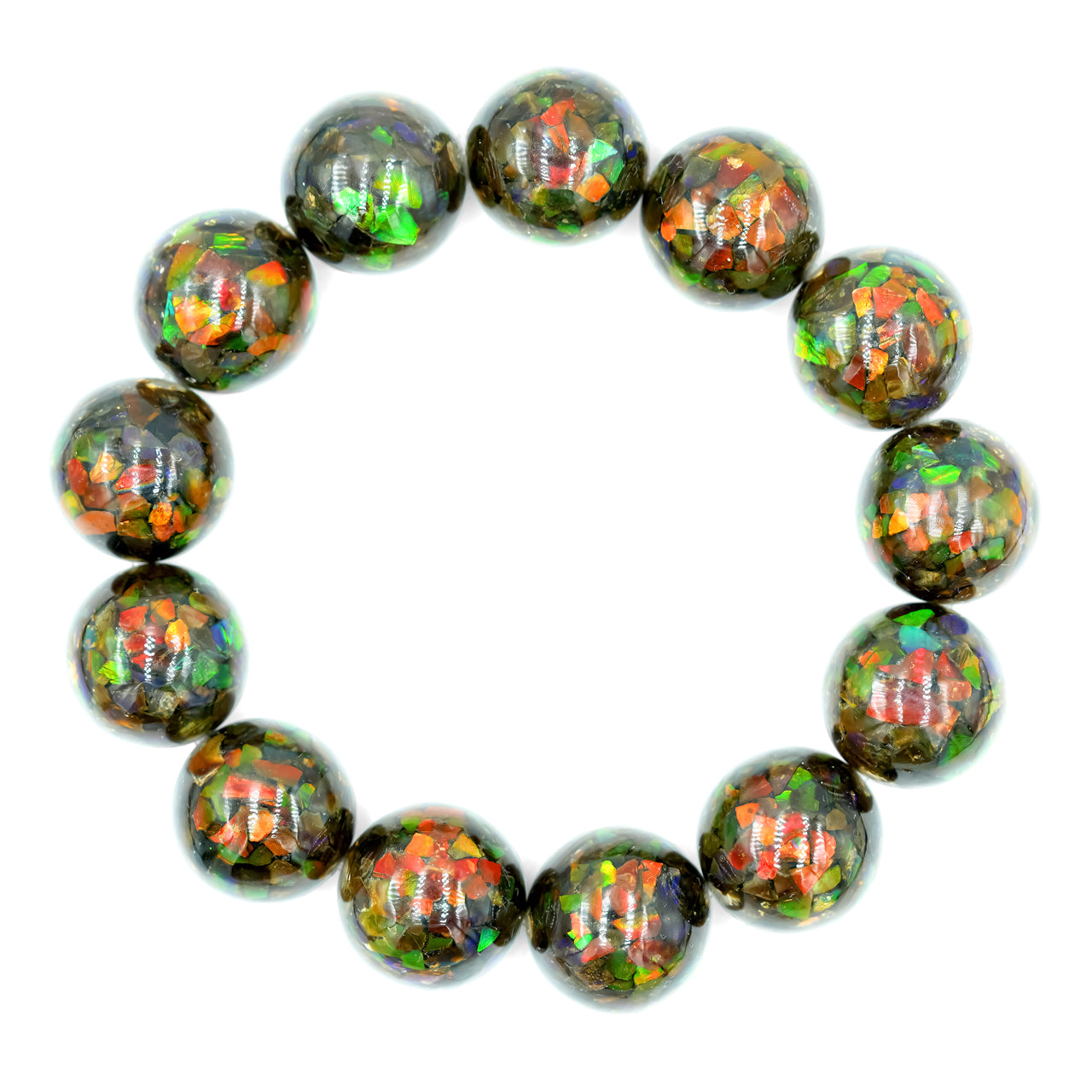14mm Ammolite Beaded Elastic Bracelet