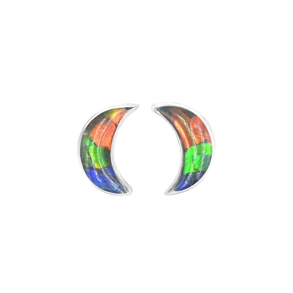 Colorful Ammolite Crescent Moon Post Earrings