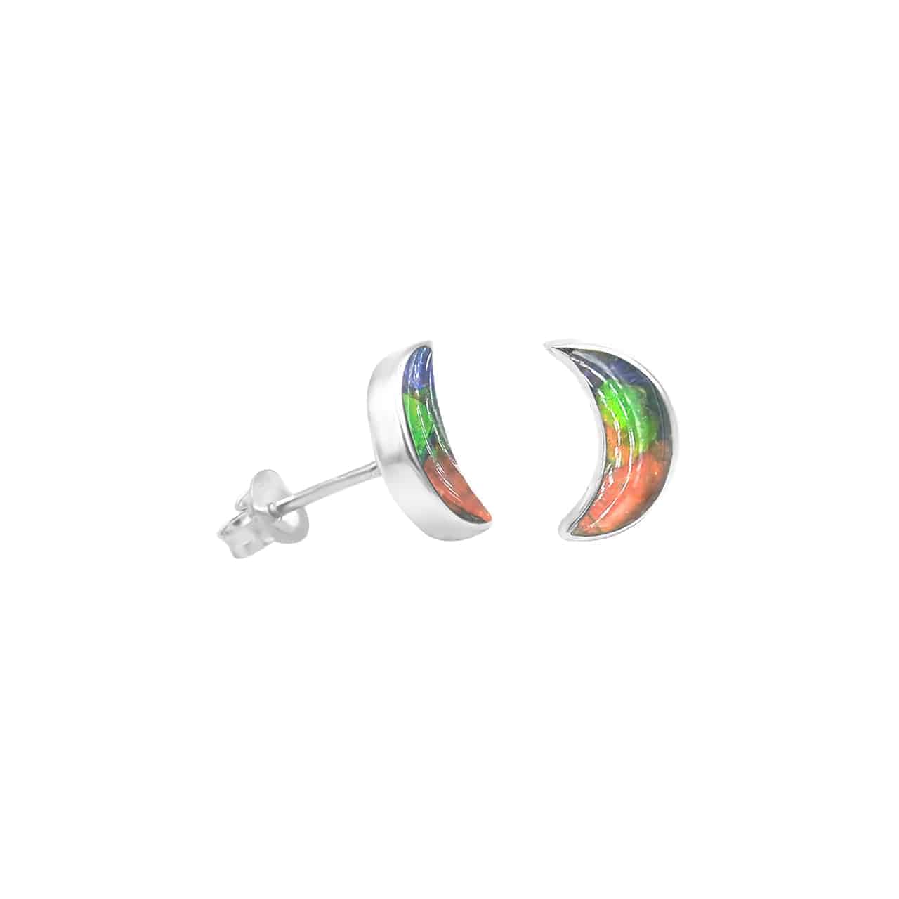 Colorful Ammolite Crescent Moon Post Earrings