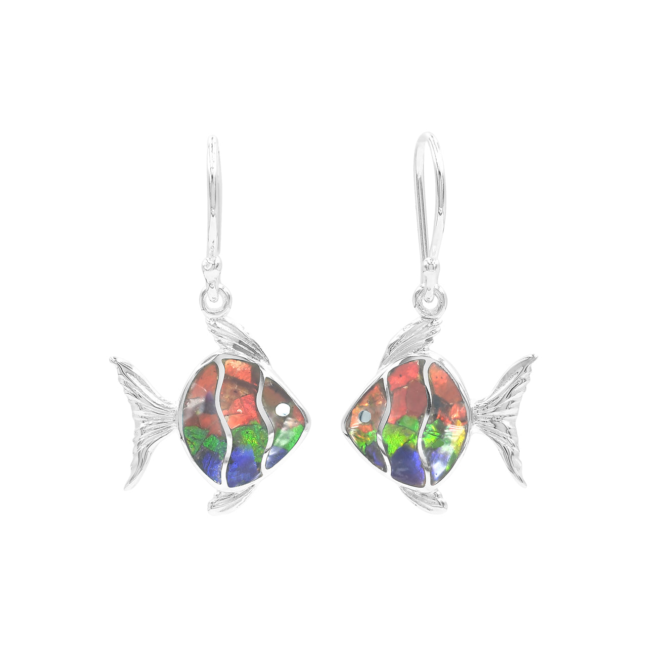 Ammolite Inlay Fish Shape Earrings