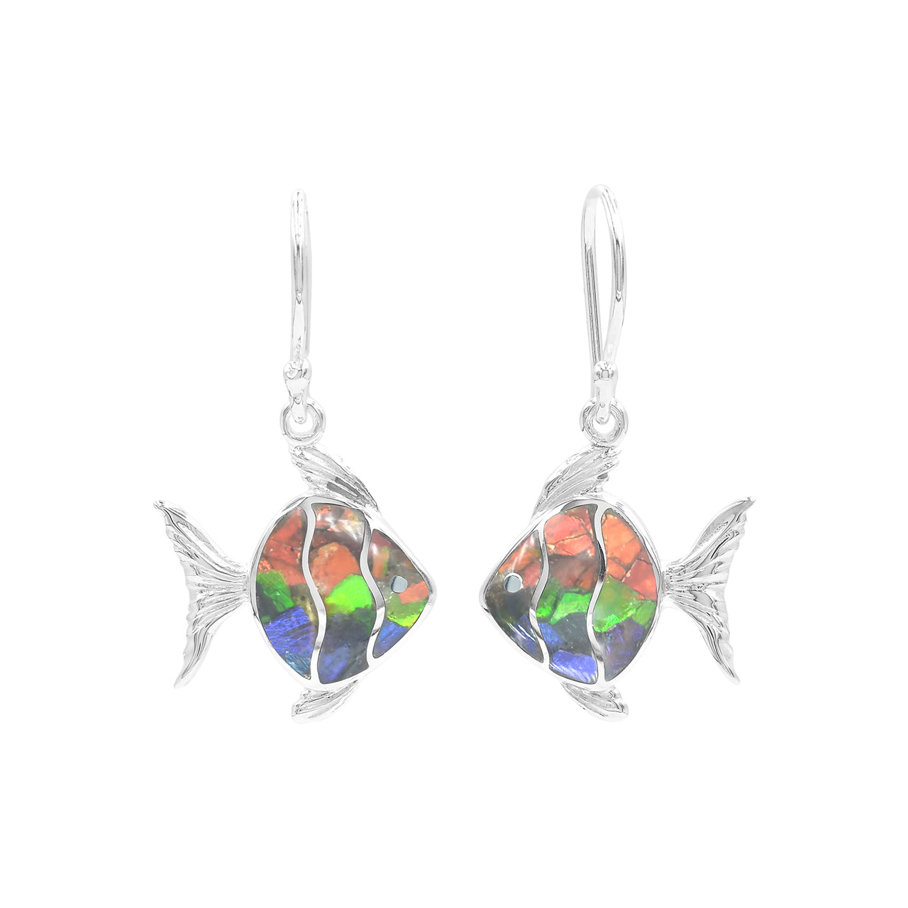 Ammolite Inlay Fish Shape Earrings