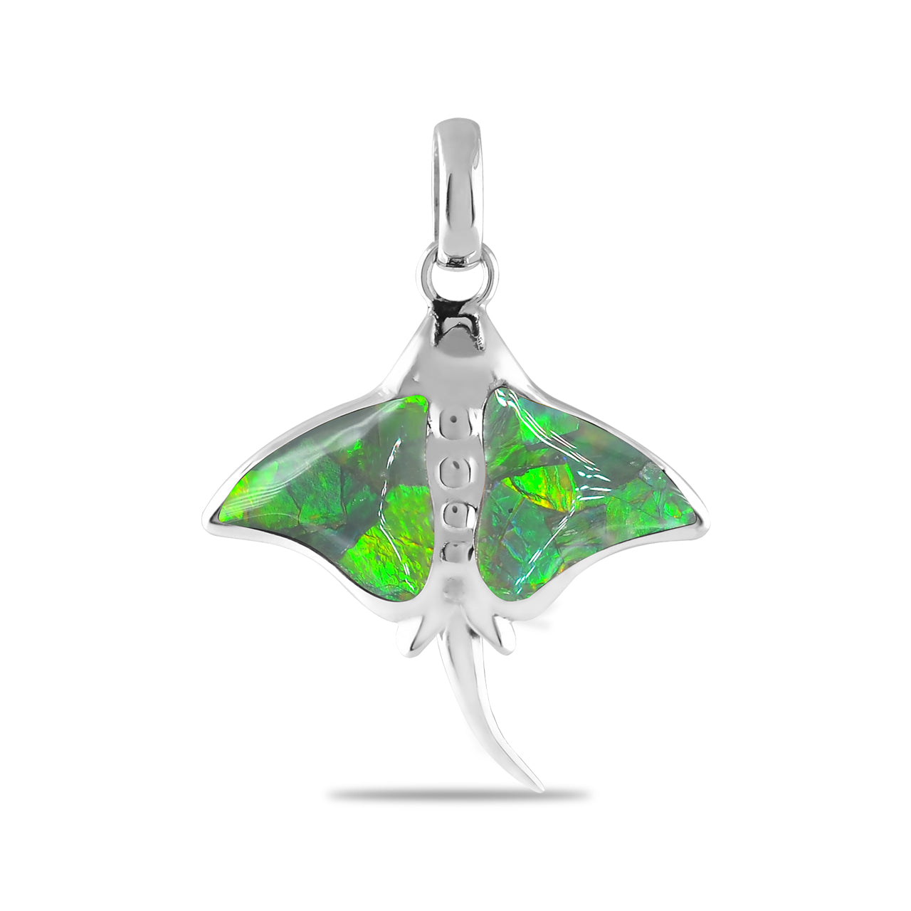 Green Ammolite Manta Ray Pendant