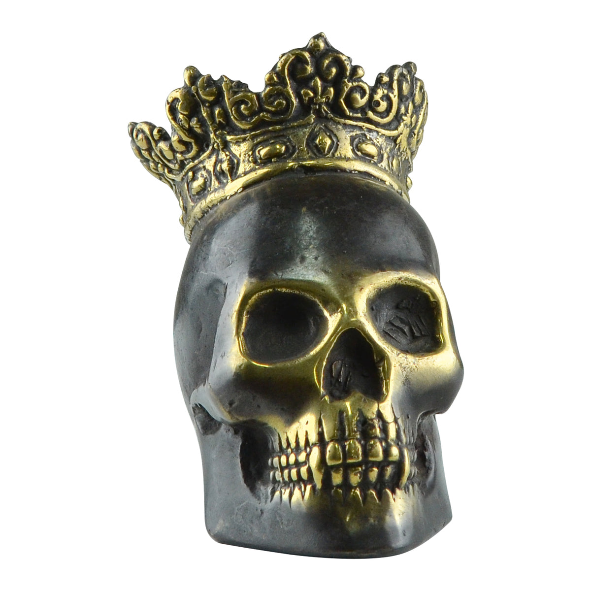 Skull with Golden Crown Brass Statue