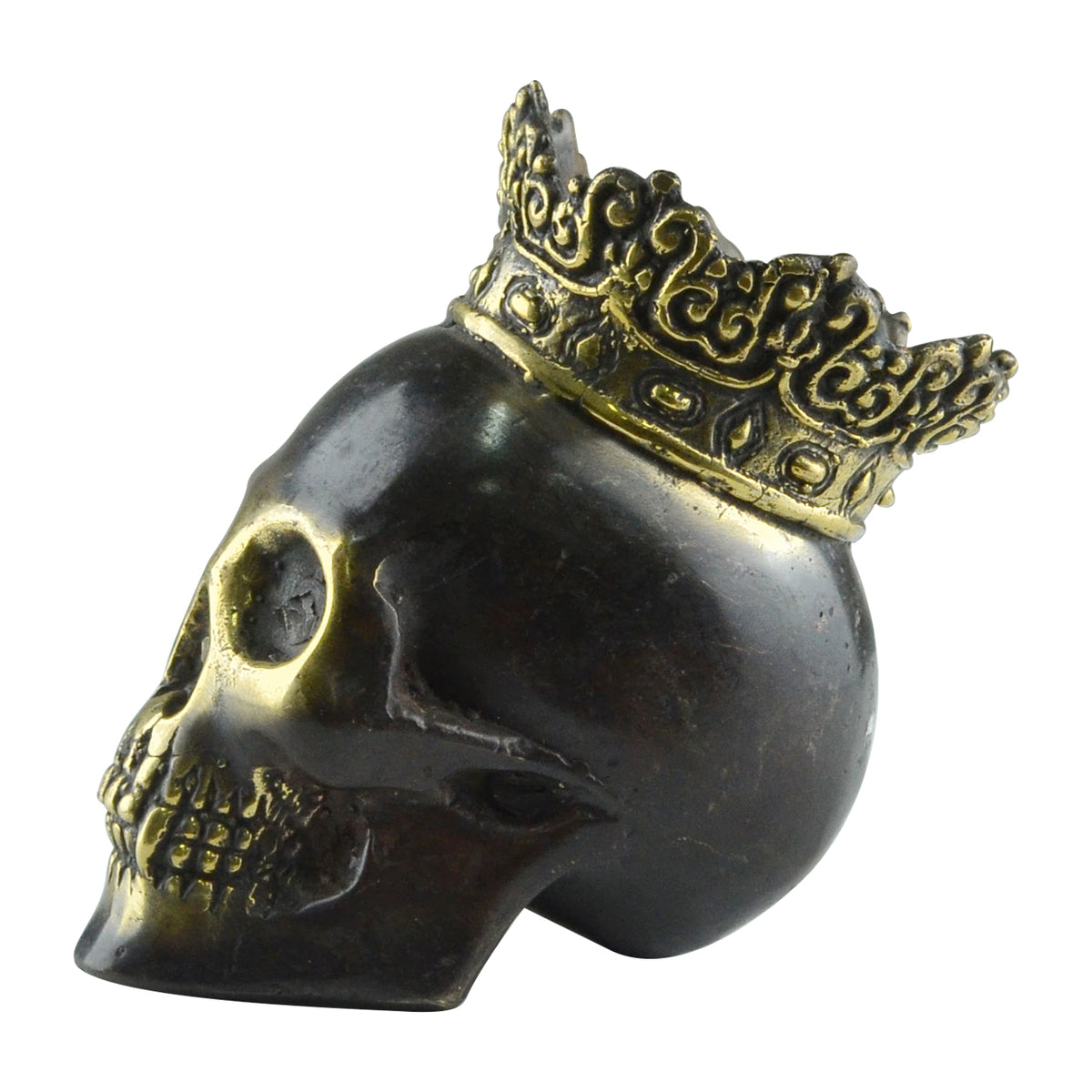 Skull with Golden Crown Brass Statue