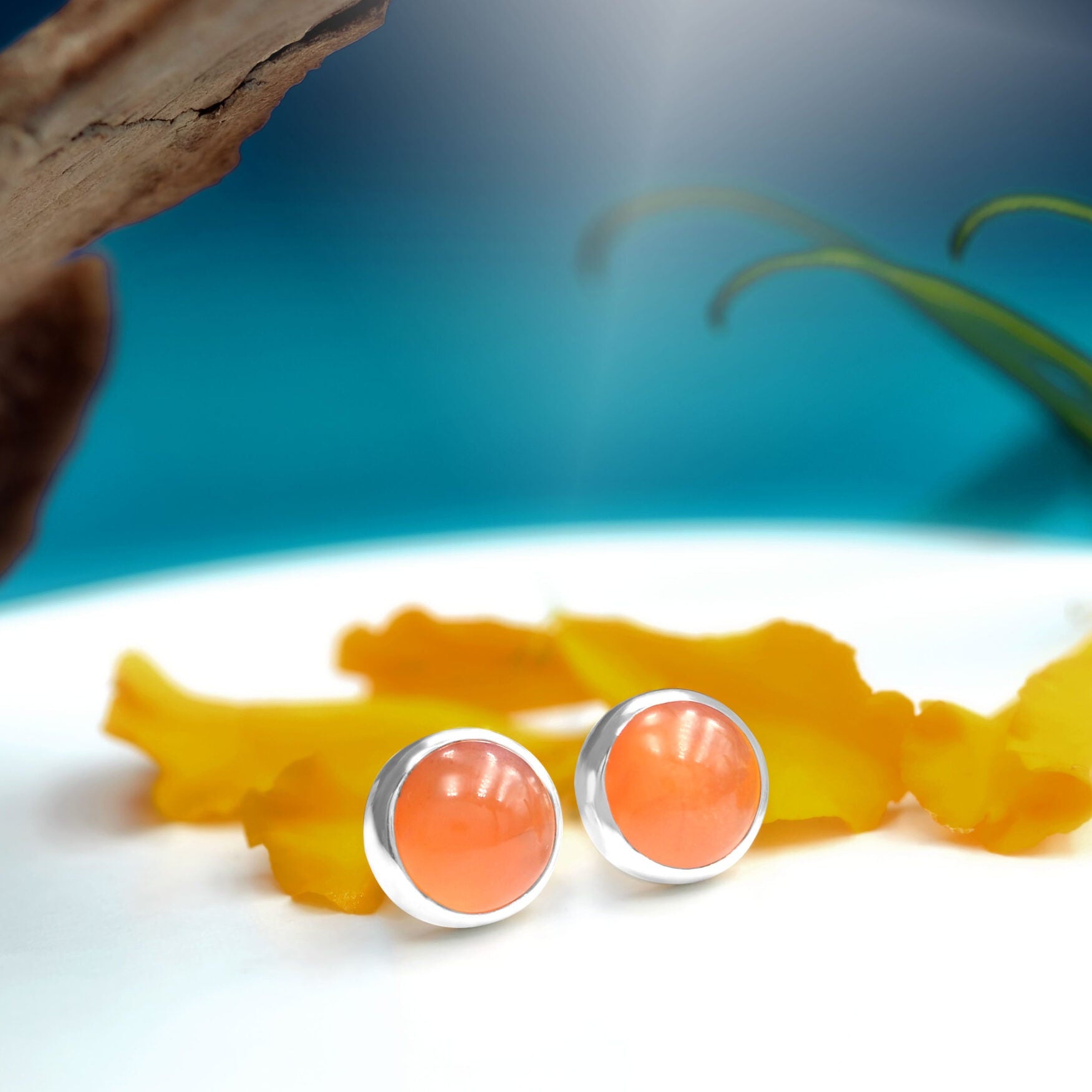 Carnelian Post Style Earring Round 6mm