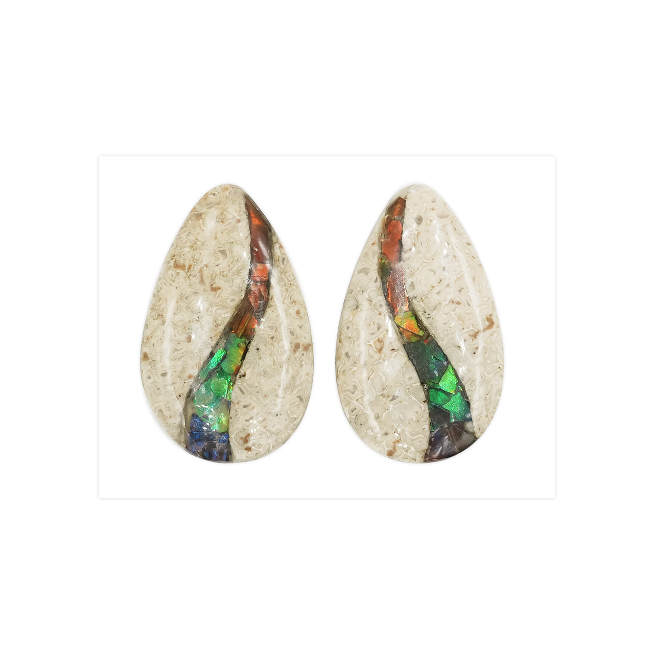 Dinosaur Bone with Ammolite Inlay Pear 15x25 mm