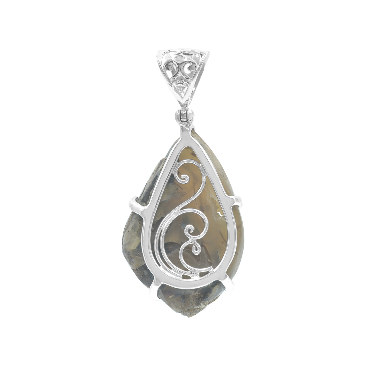Drusy Fossilized Shell Pendant in Sterling Silver