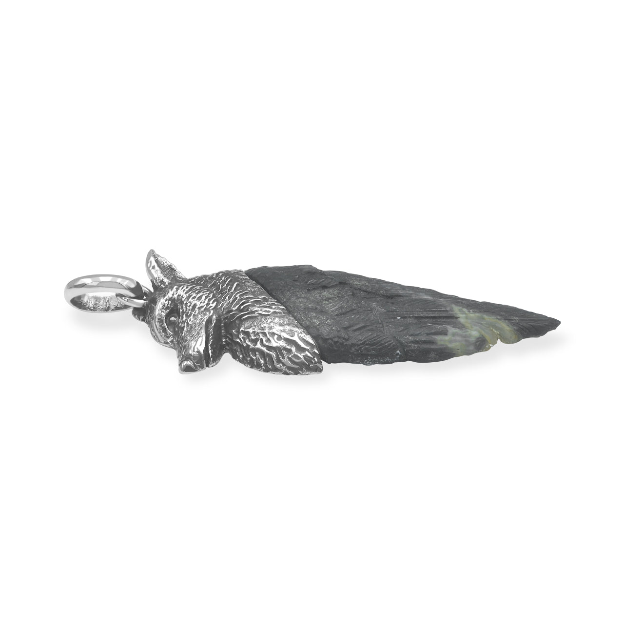 Carved Fossil Palm Wood Winged Wolf Style Pendant