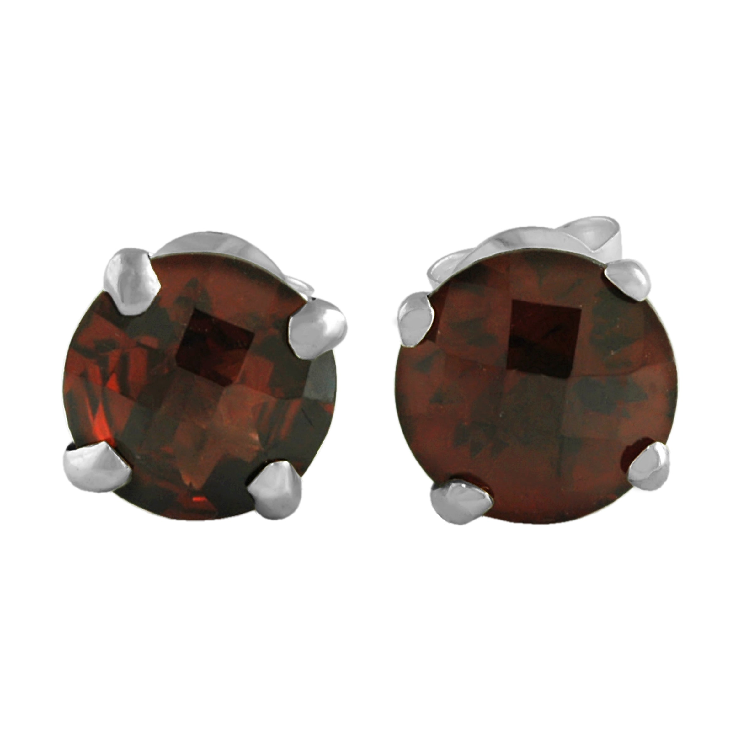 Faceted Garnet Post Style Earring Round 7 mm