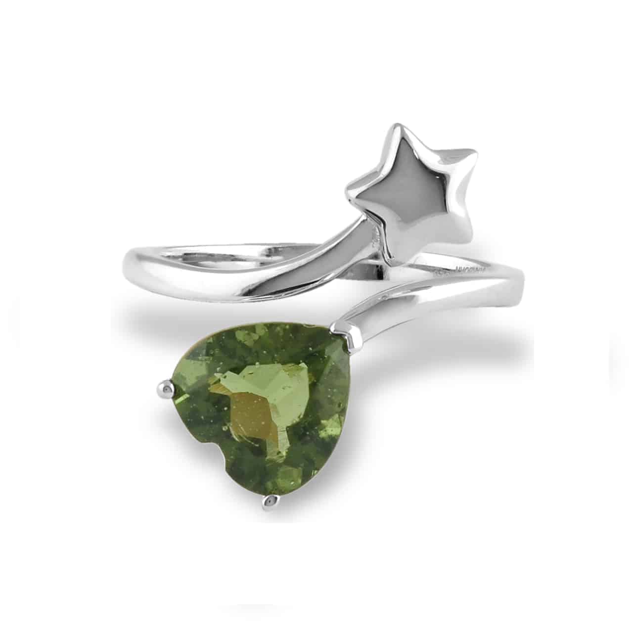 The Faceted Moldavite Heart and Star Ring
