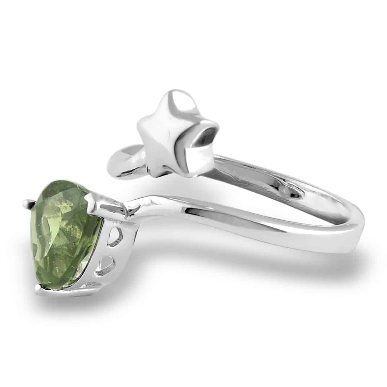 The Faceted Moldavite Heart and Star Ring