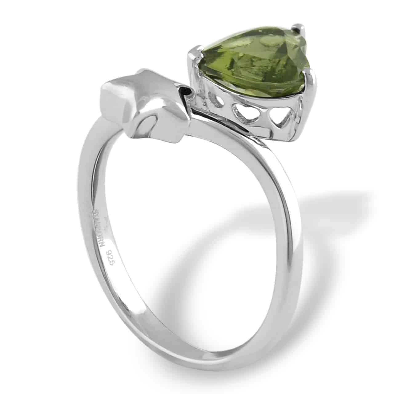 The Faceted Moldavite Heart and Star Ring