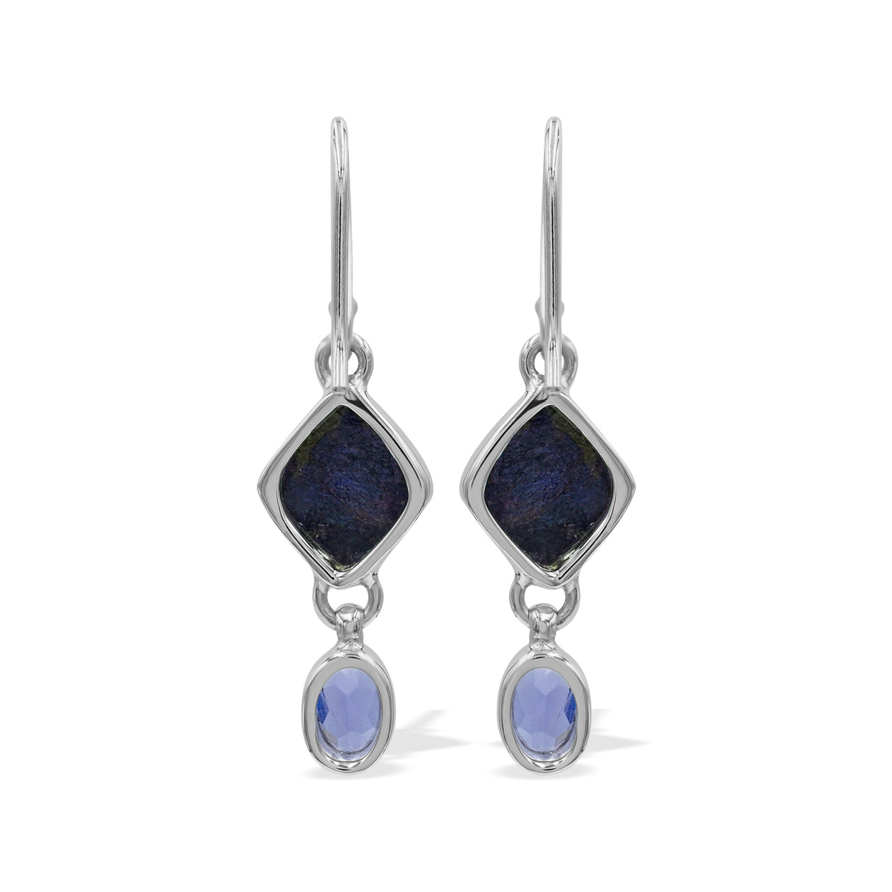 Purpurite and Amethyst Dangle Earrings in Sterling Silver