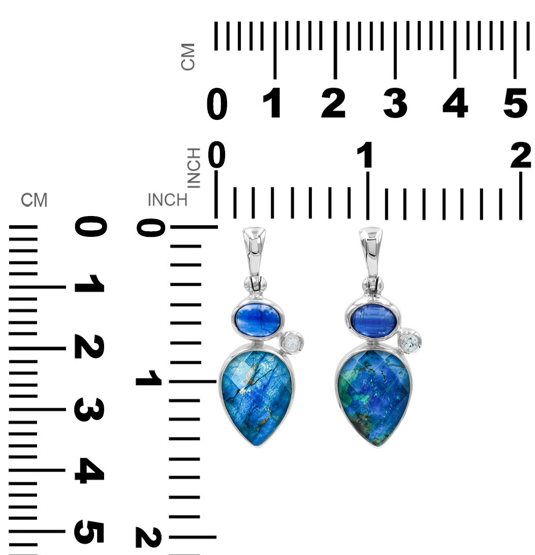 Kyanite, White Topaz, and Faceted Azurite Malachite Pendant