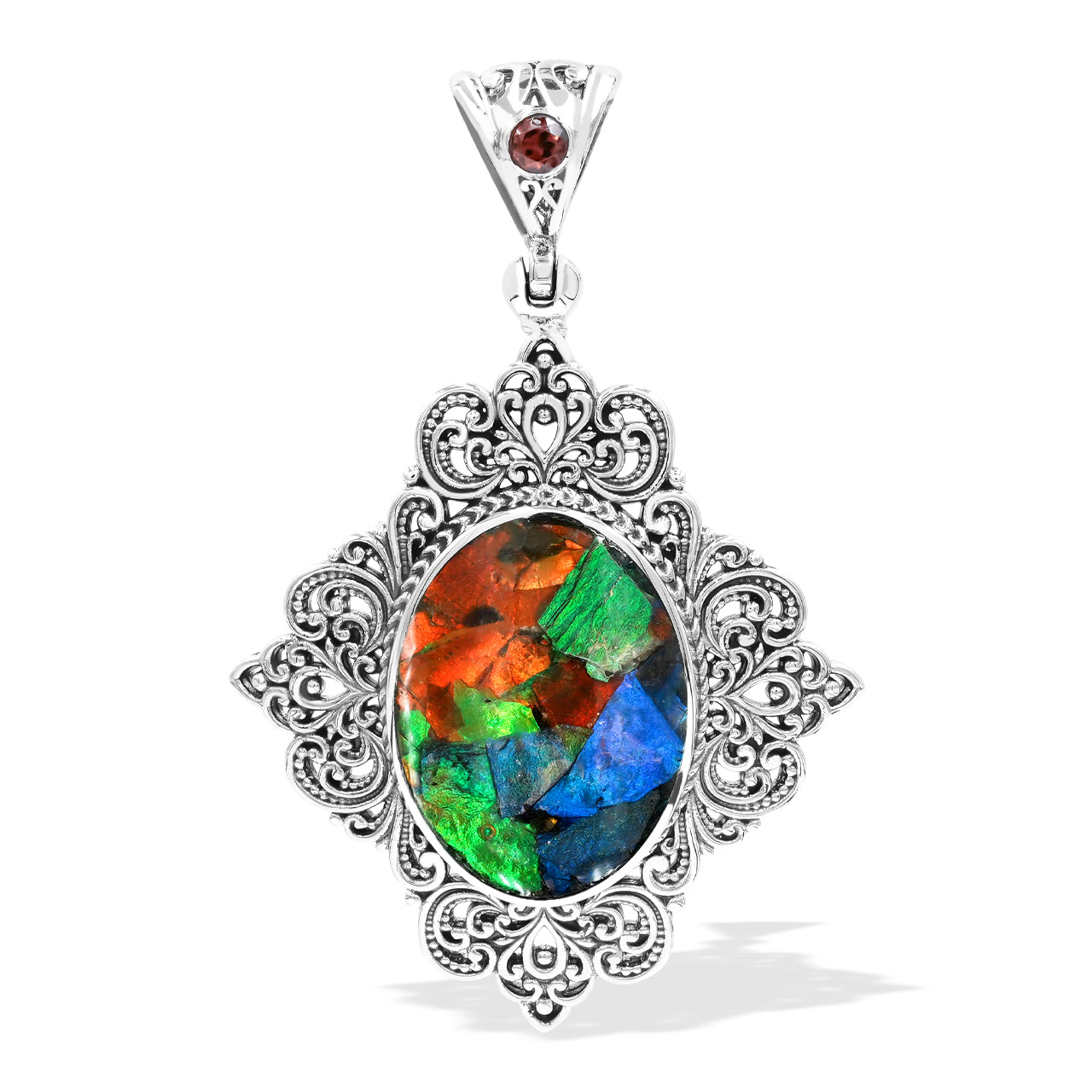 Attractive Ammolite and Garnet Pendant