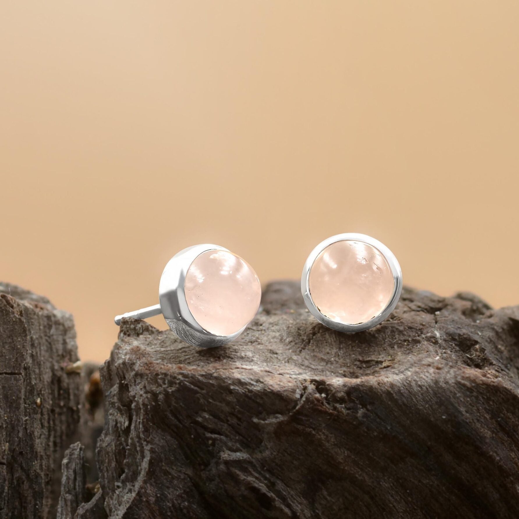 Morganite Post Style Earrings Round 8mm