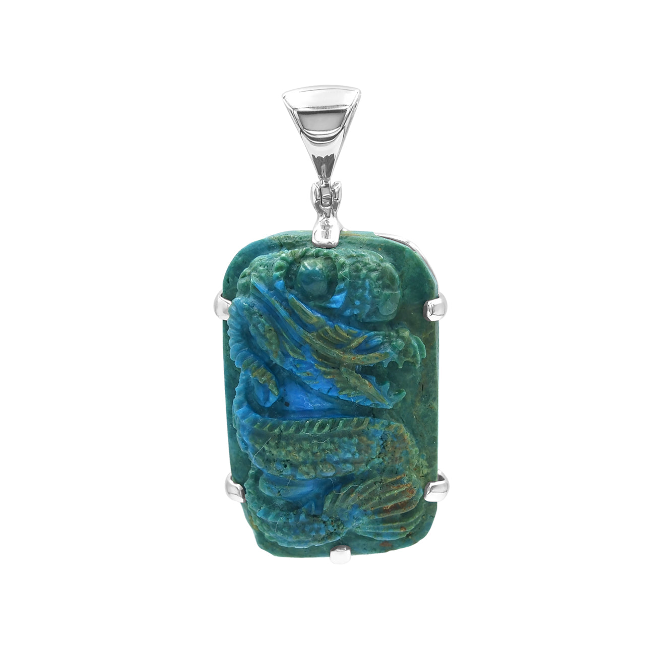 Peruvian Blue Opal Dragon Carving Pendant