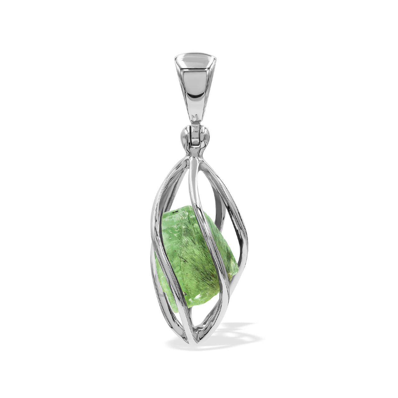 Peridot Crystal Spiral Caged Pendant in Sterling Silver