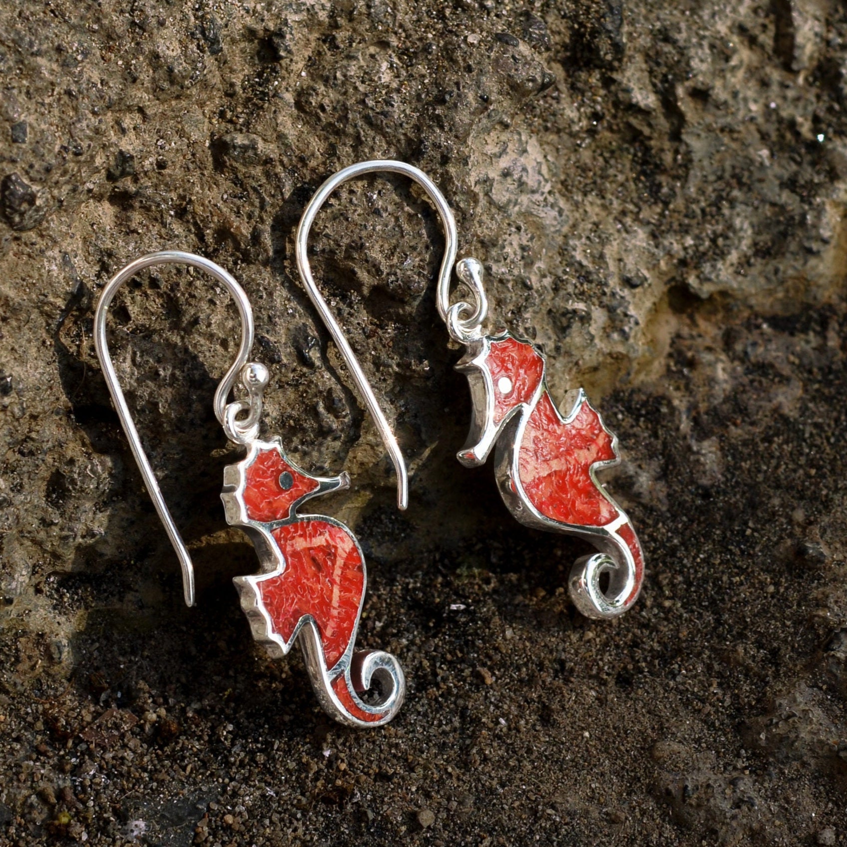 Red Coral Sea Horse style Earrings