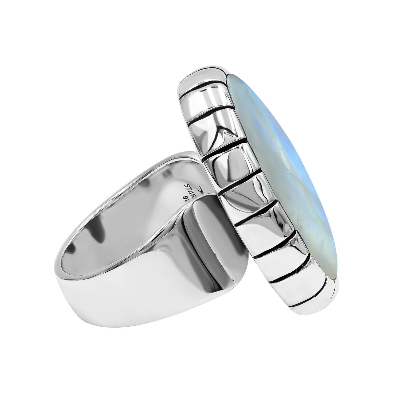 Rainbow Moonstone New Bezel Style Ring