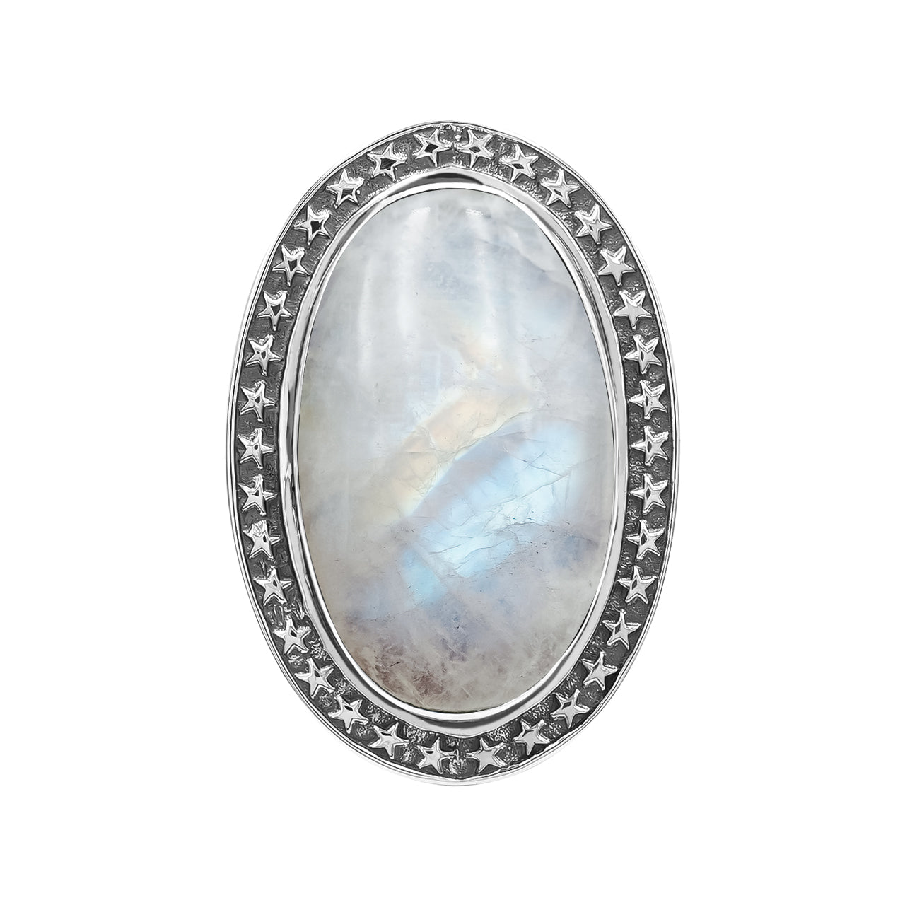 Rainbow Moonstone Oval Ring in Sterling Silver