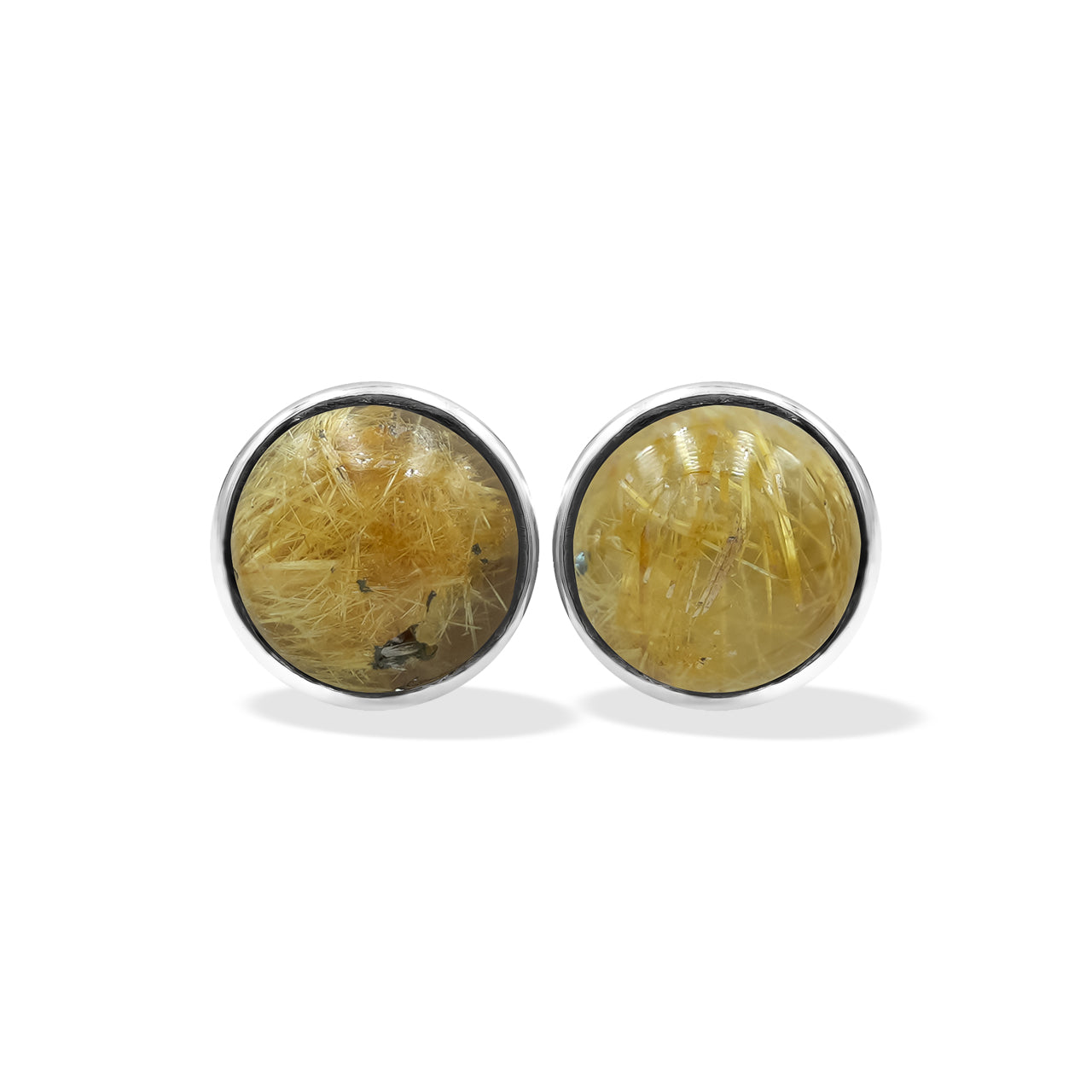 Rutilated Quartz Post Style Earrings Round 6mm