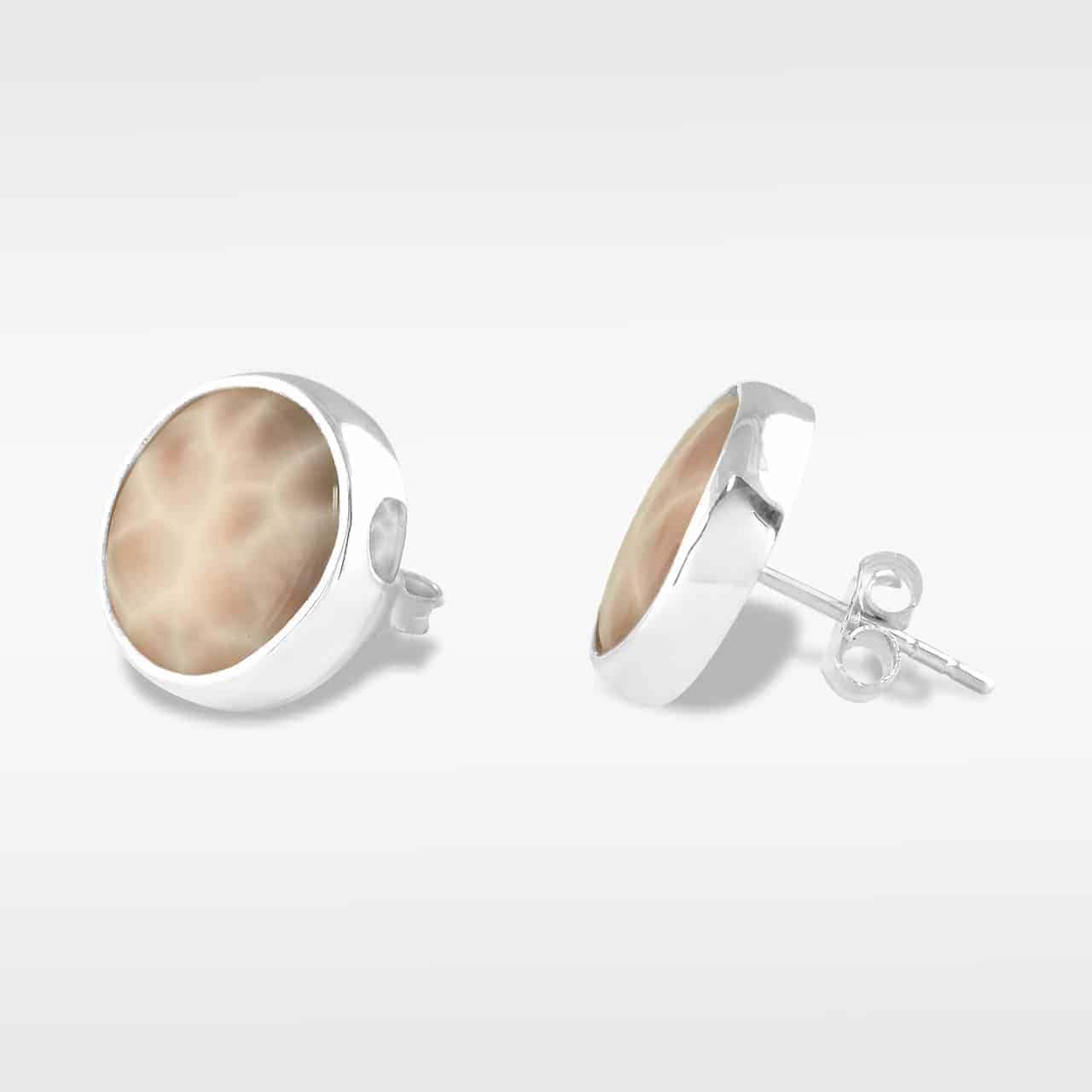 Pink Natrolite Round Post Style Earrings