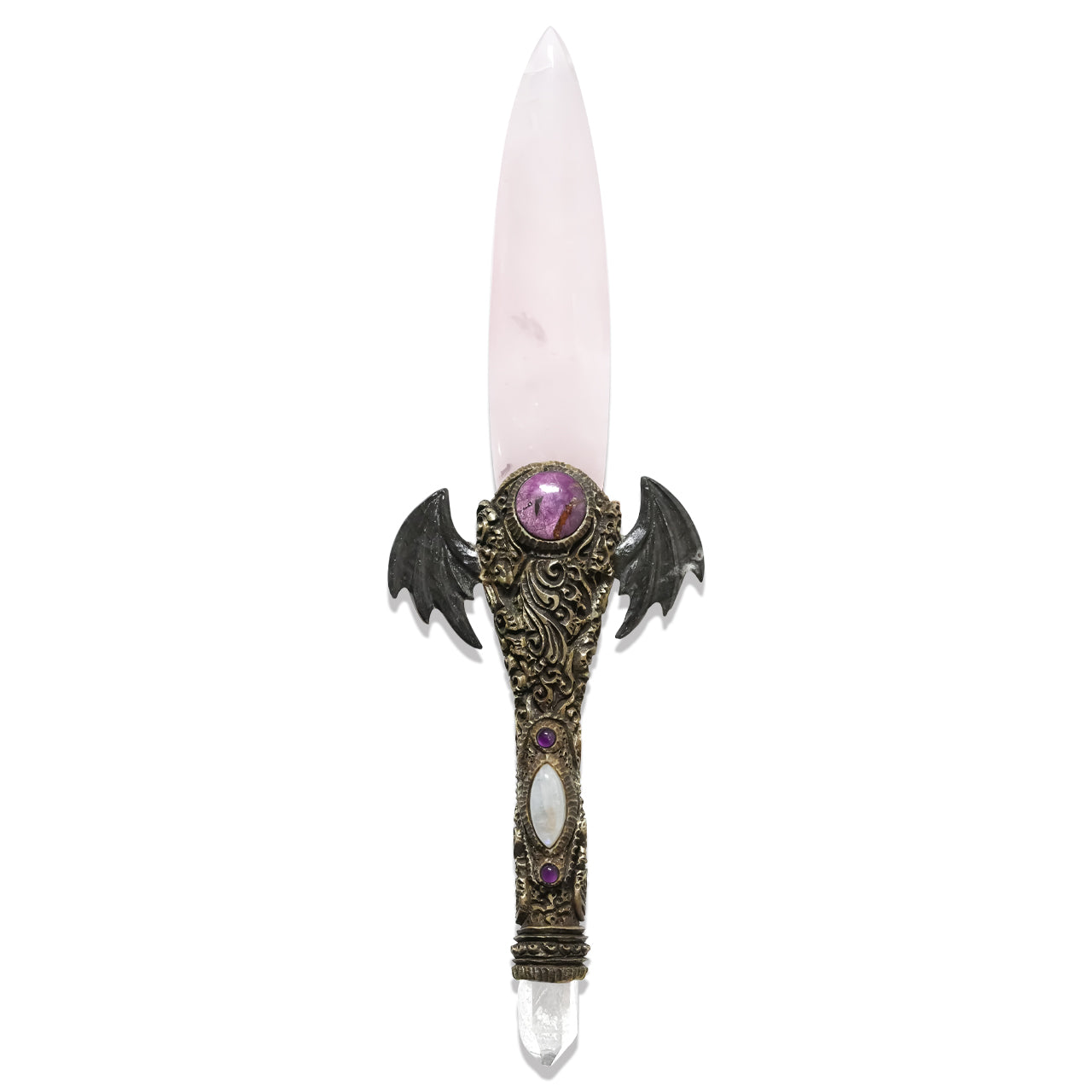Wand with Rose Quartz &amp; Fossil Palm Wood Wings