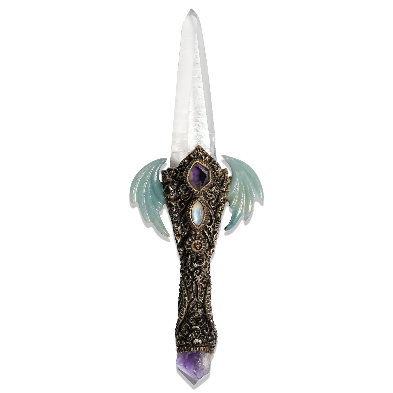 Magic Wand with Angel Aura Quartz Crystal &amp; Trolleite Wings