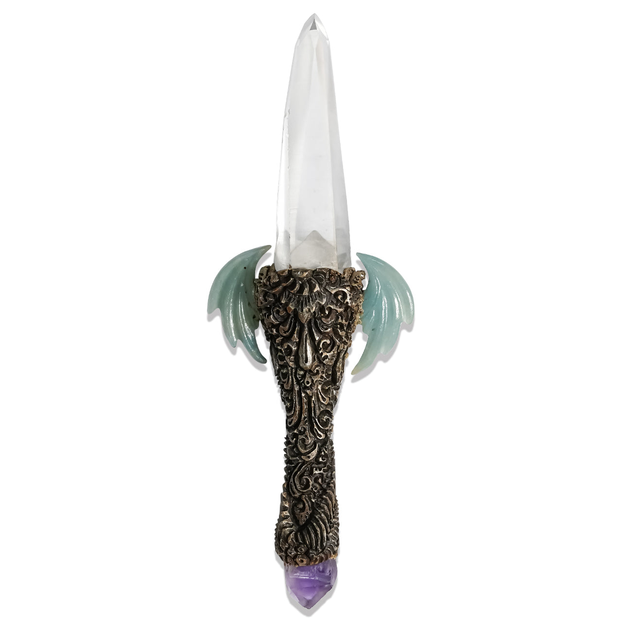Magic Wand with Angel Aura Quartz Crystal &amp; Trolleite Wings