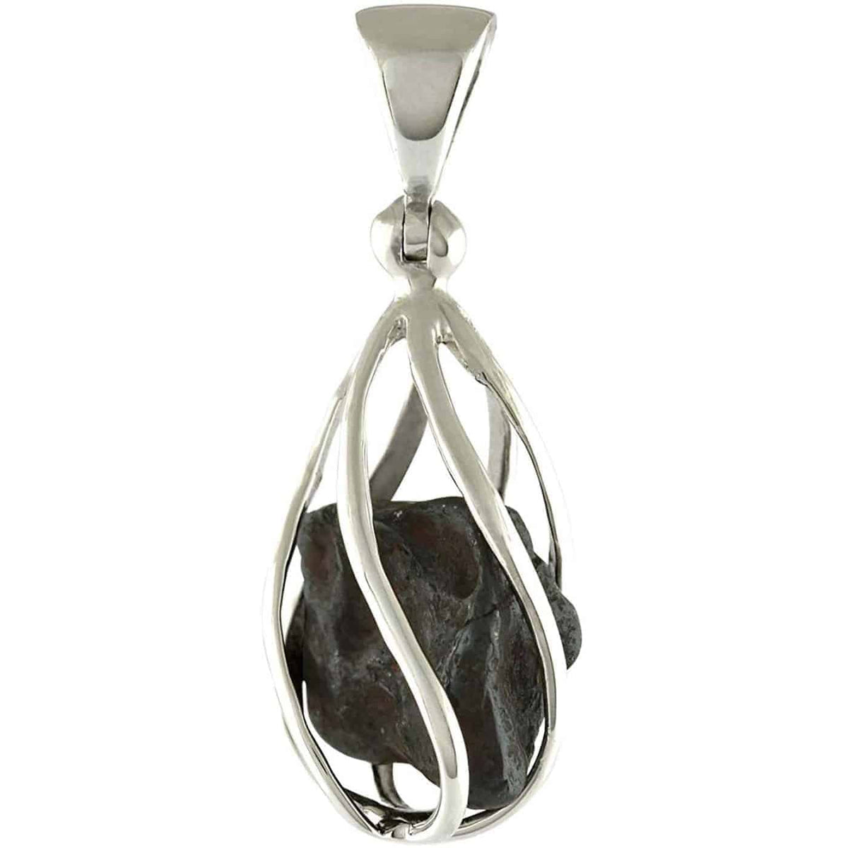 Agoudal Meteorite Sterling Silver Spiral Cage Pendant Necklace | Genuine Space Rock Jewelry